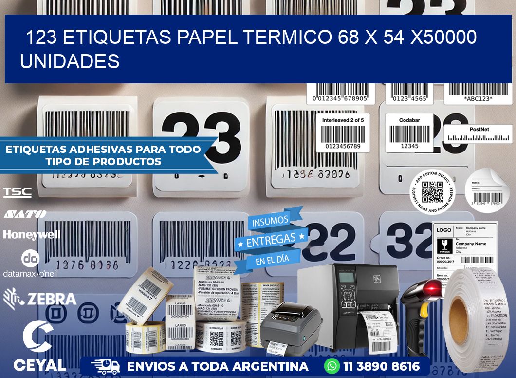 123 ETIQUETAS PAPEL TERMICO 68 x 54 X50000 UNIDADES