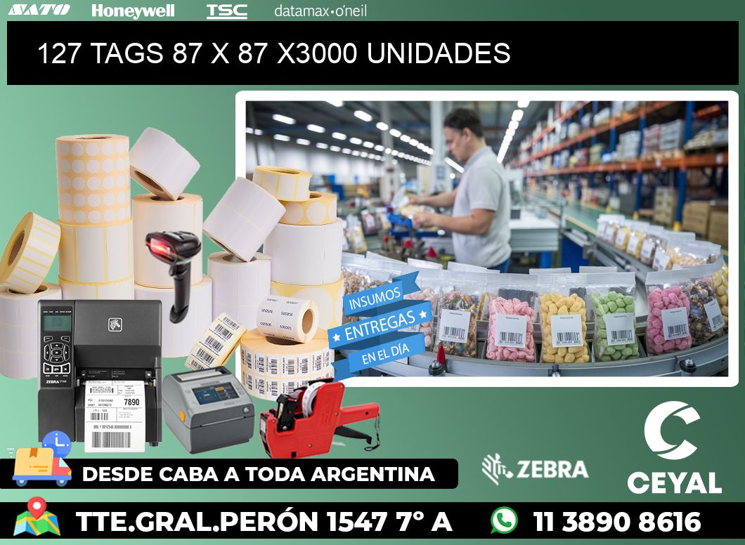 127 TAGS 87 x 87 X3000 UNIDADES