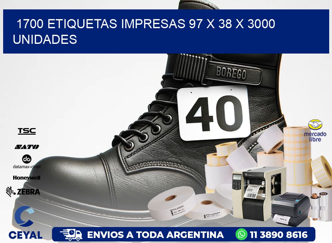 1700 ETIQUETAS IMPRESAS 97 x 38 X 3000 UNIDADES