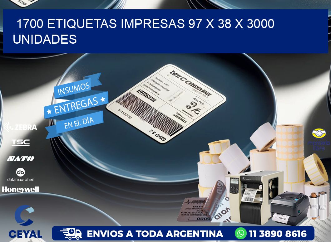 1700 ETIQUETAS IMPRESAS 97 x 38 X 3000 UNIDADES