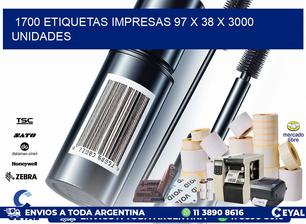 1700 ETIQUETAS IMPRESAS 97 x 38 X 3000 UNIDADES