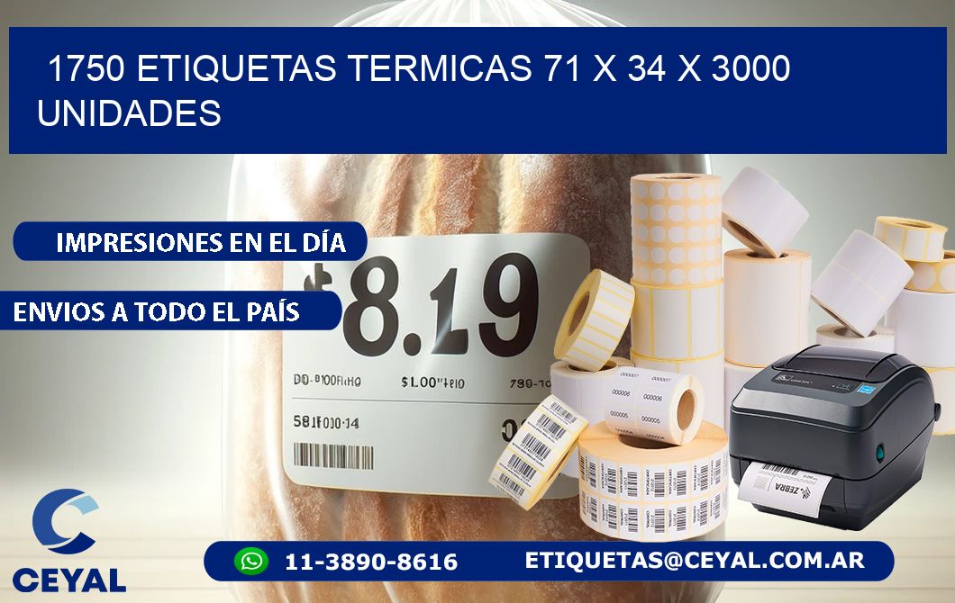 1750 ETIQUETAS TERMICAS 71 x 34 X 3000 UNIDADES