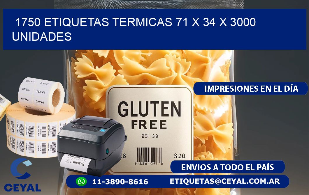 1750 ETIQUETAS TERMICAS 71 x 34 X 3000 UNIDADES