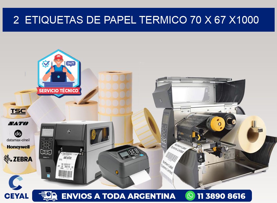 2  ETIQUETAS DE PAPEL TERMICO 70 x 67 X1000