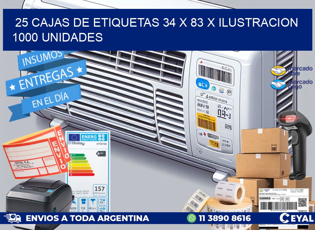 25 CAJAS DE ETIQUETAS 34 x 83 X ILUSTRACION 1000 UNIDADES