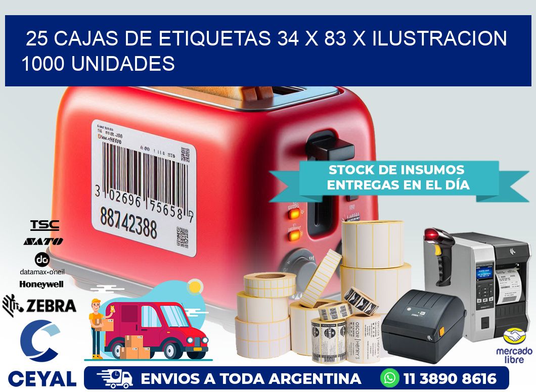 25 CAJAS DE ETIQUETAS 34 x 83 X ILUSTRACION 1000 UNIDADES