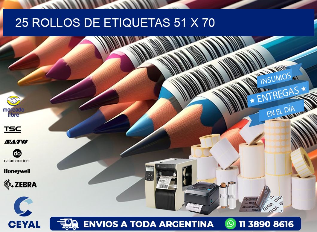 25 ROLLOS DE ETIQUETAS 51 x 70