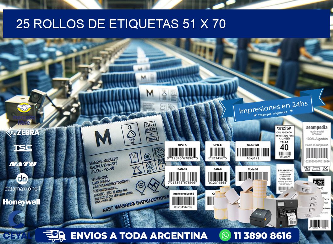 25 ROLLOS DE ETIQUETAS 51 x 70