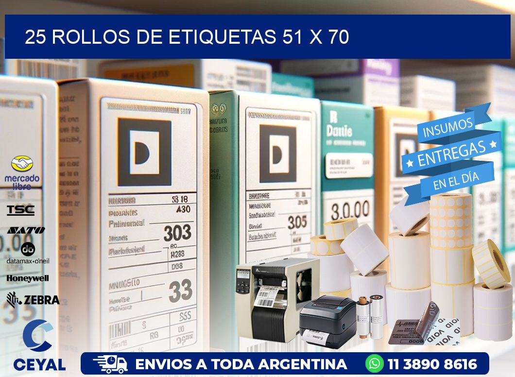 25 ROLLOS DE ETIQUETAS 51 x 70