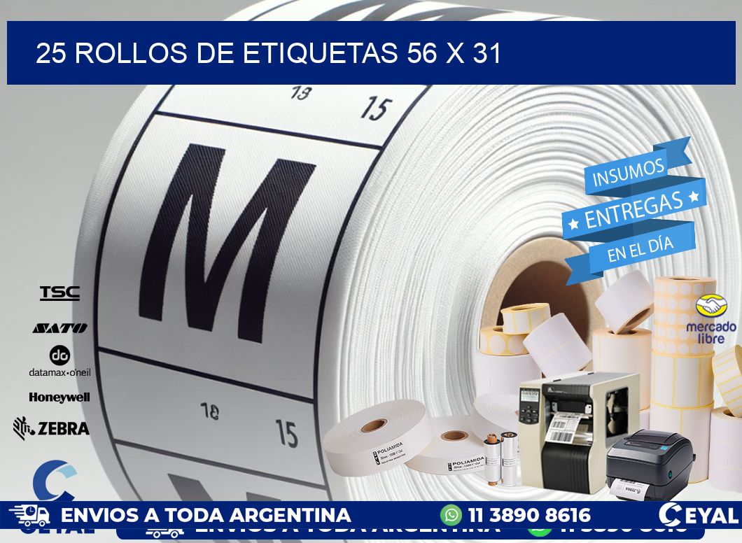 25 ROLLOS DE ETIQUETAS 56 x 31