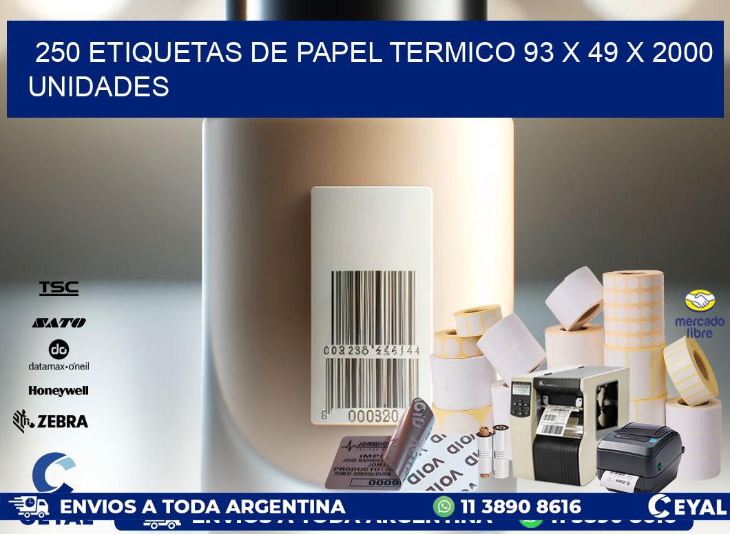 250 ETIQUETAS DE PAPEL TERMICO 93 x 49 X 2000 UNIDADES