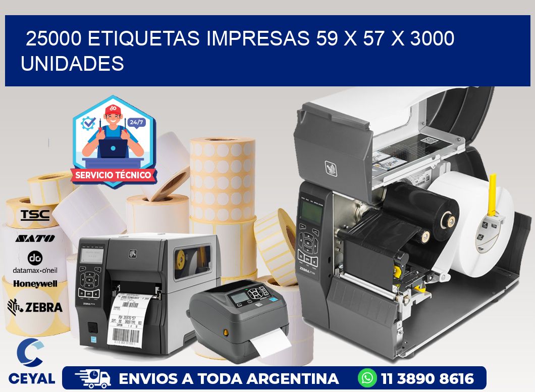 25000 ETIQUETAS IMPRESAS 59 x 57 X 3000 UNIDADES