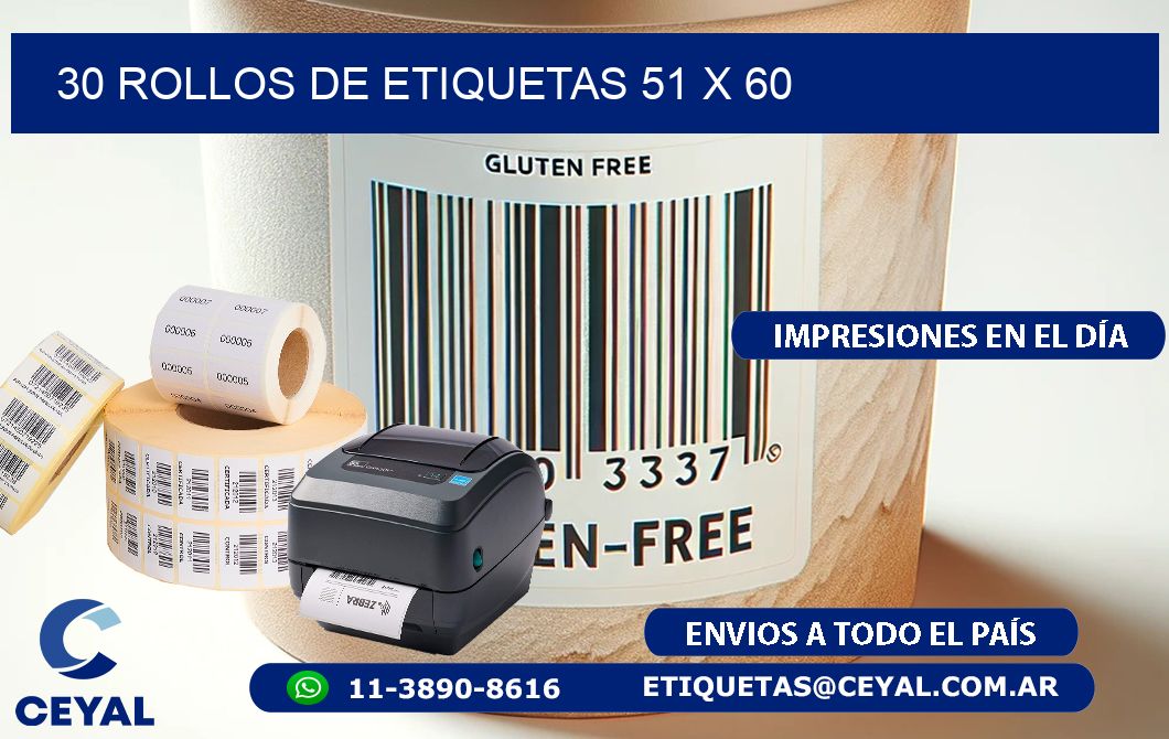 30 ROLLOS DE ETIQUETAS 51 x 60