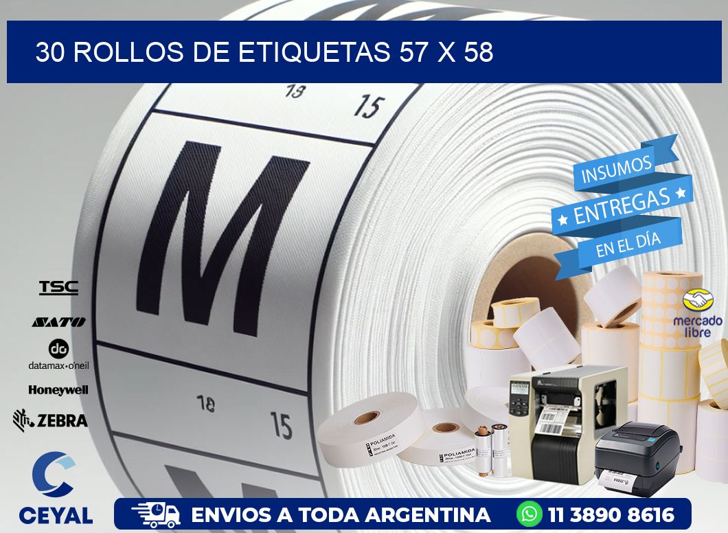 30 ROLLOS DE ETIQUETAS 57 x 58