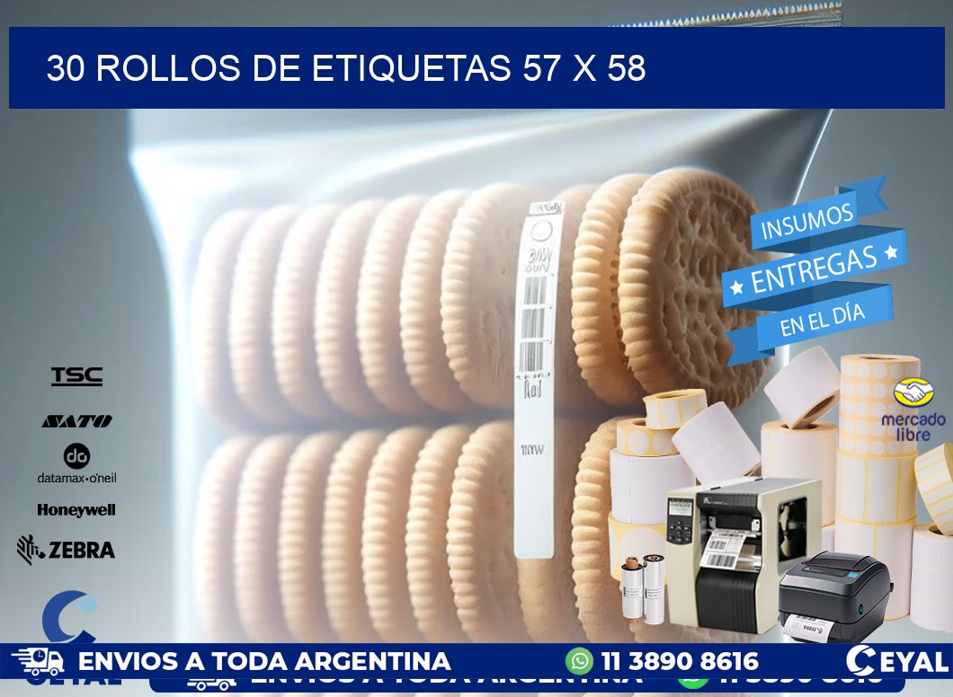 30 ROLLOS DE ETIQUETAS 57 x 58