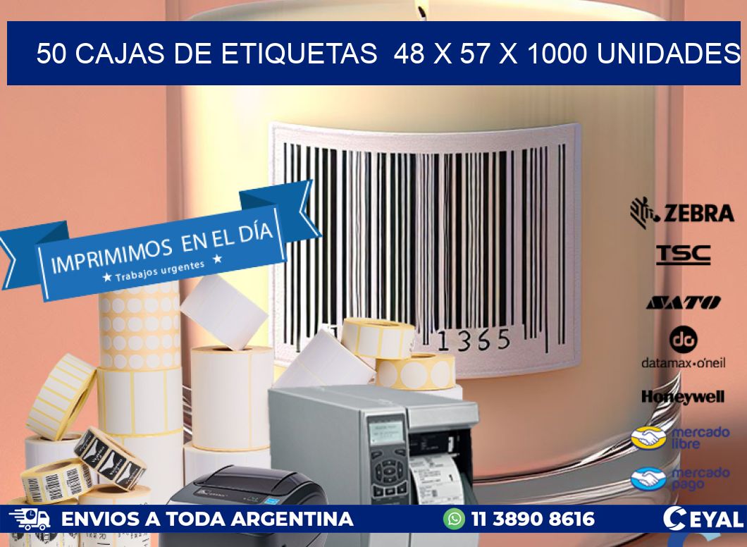 50 CAJAS DE ETIQUETAS  48 x 57 X 1000 UNIDADES