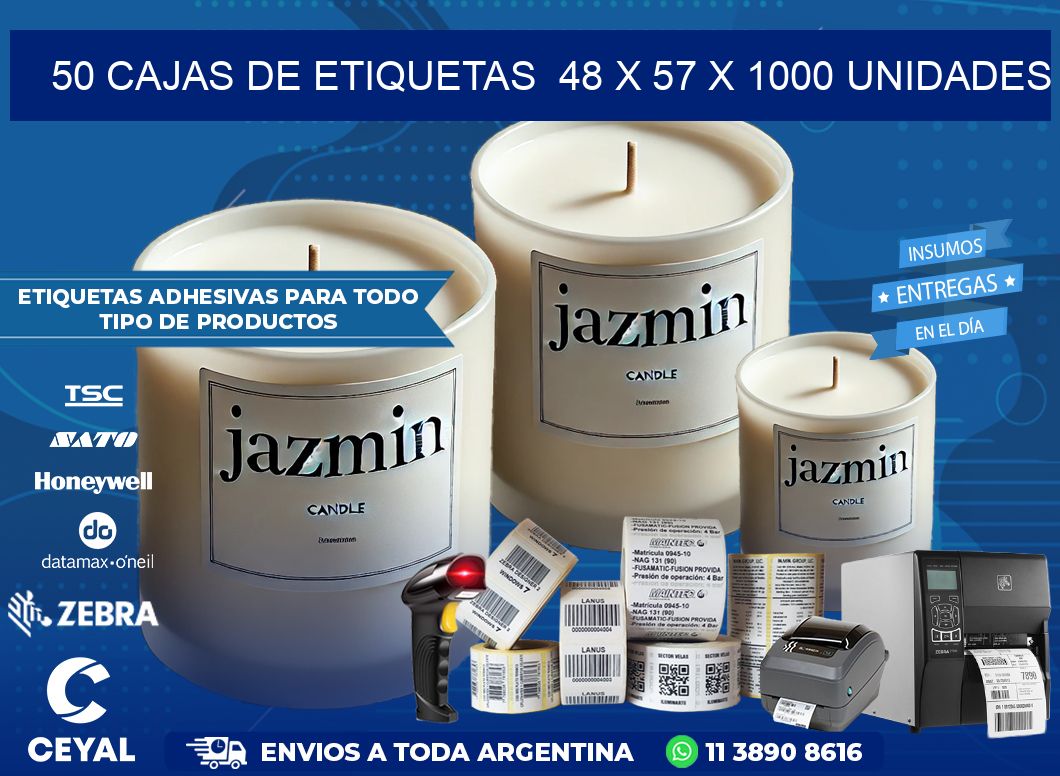 50 CAJAS DE ETIQUETAS  48 x 57 X 1000 UNIDADES