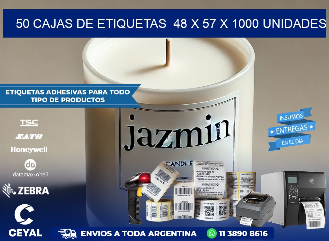 50 CAJAS DE ETIQUETAS  48 x 57 X 1000 UNIDADES