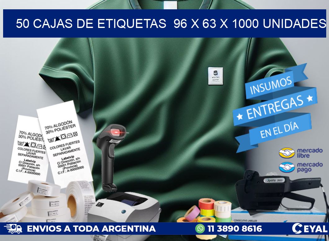 50 CAJAS DE ETIQUETAS  96 x 63 X 1000 UNIDADES