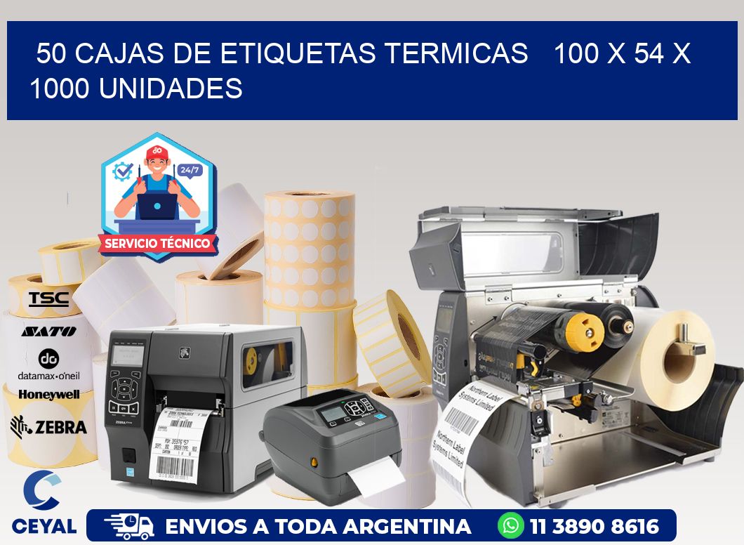 50 CAJAS DE ETIQUETAS TERMICAS   100 x 54 X 1000 UNIDADES