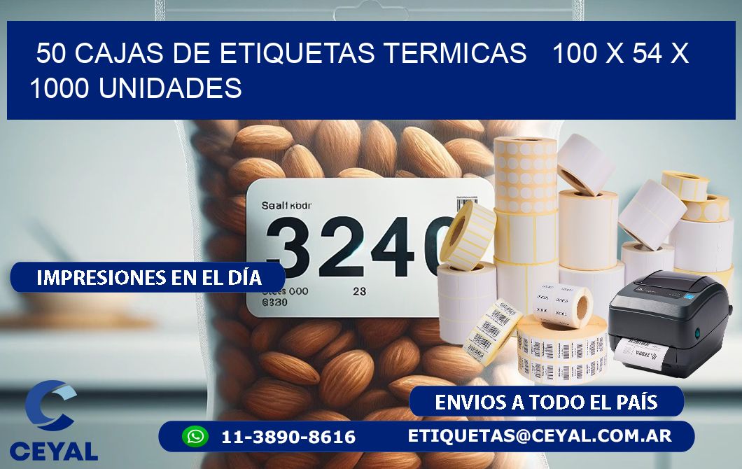 50 CAJAS DE ETIQUETAS TERMICAS   100 x 54 X 1000 UNIDADES