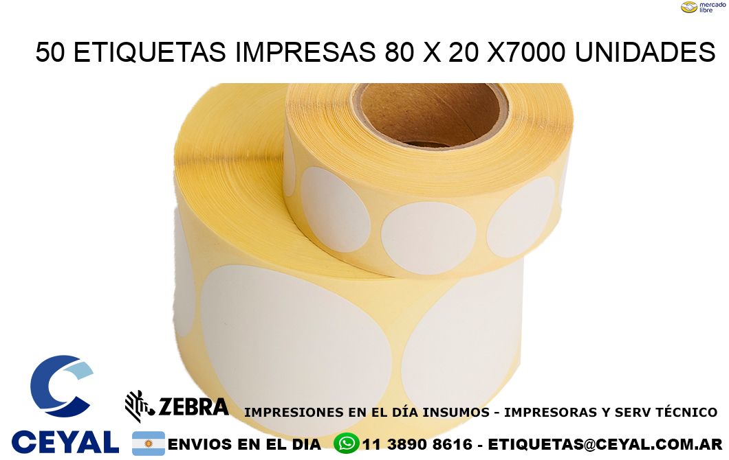 50 ETIQUETAS IMPRESAS 80 x 20 X7000 UNIDADES