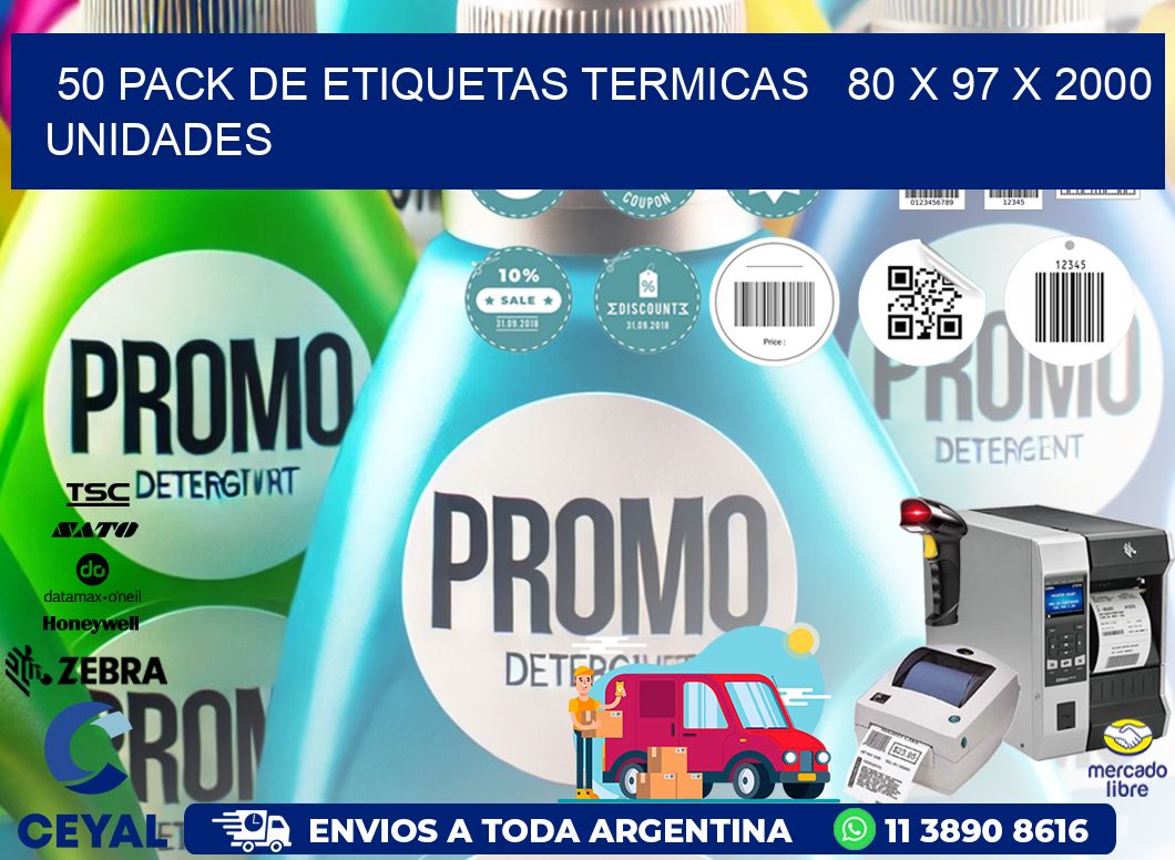 50 PACK DE ETIQUETAS TERMICAS   80 x 97 X 2000 UNIDADES