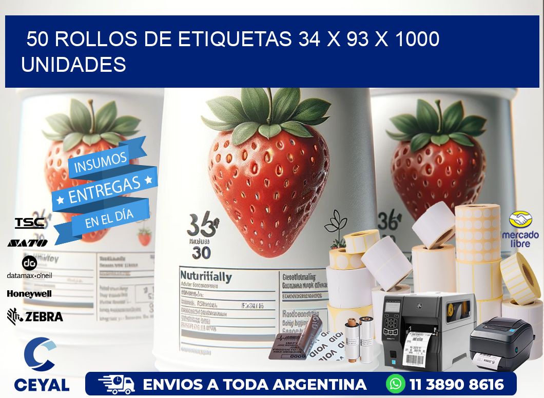 50 ROLLOS DE ETIQUETAS 34 x 93 X 1000 UNIDADES