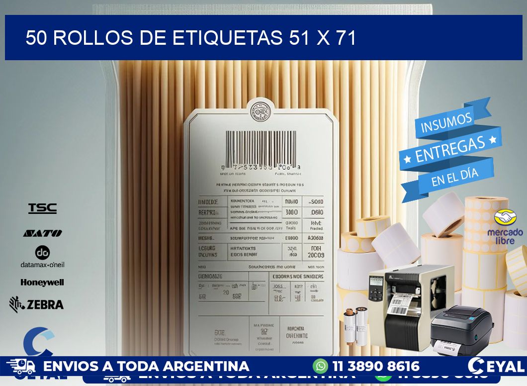 50 ROLLOS DE ETIQUETAS 51 x 71