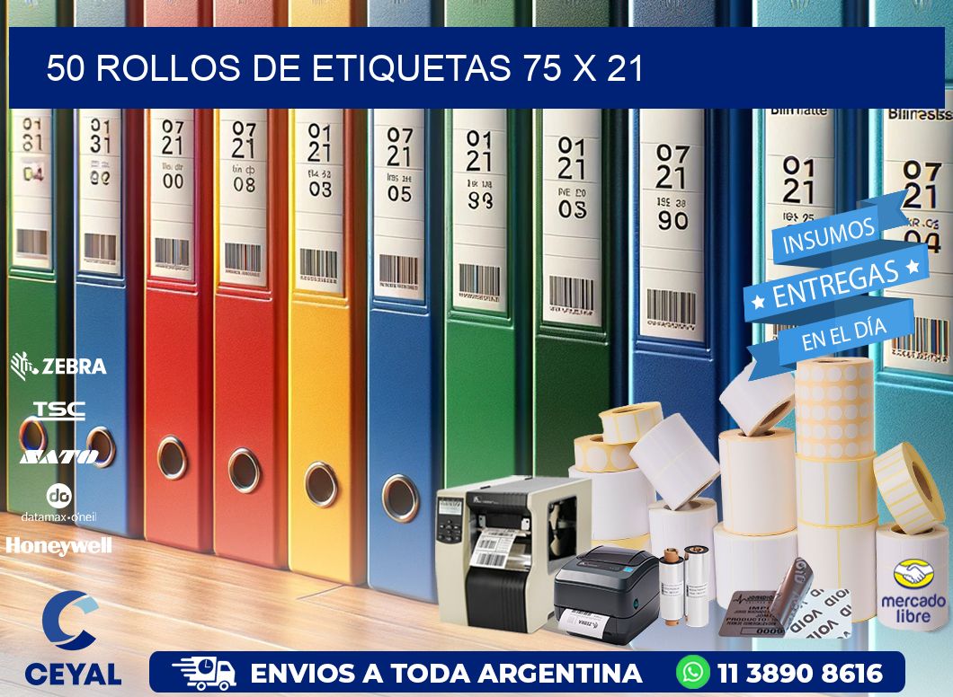 50 ROLLOS DE ETIQUETAS 75 x 21