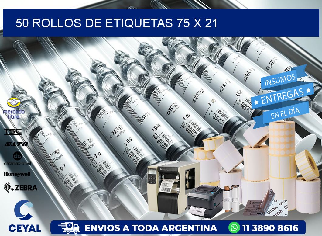 50 ROLLOS DE ETIQUETAS 75 x 21