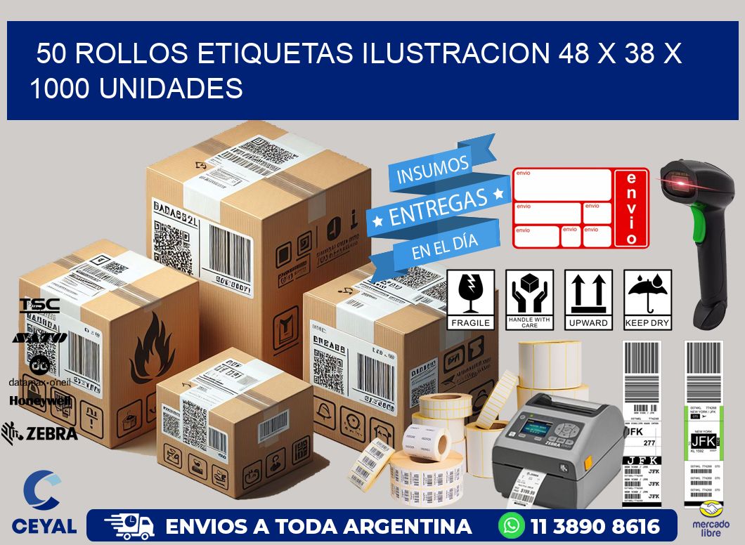 50 ROLLOS ETIQUETAS ILUSTRACION 48 x 38 X 1000 UNIDADES