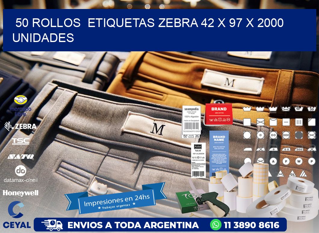 50 ROLLOS  ETIQUETAS ZEBRA 42 x 97 X 2000 UNIDADES