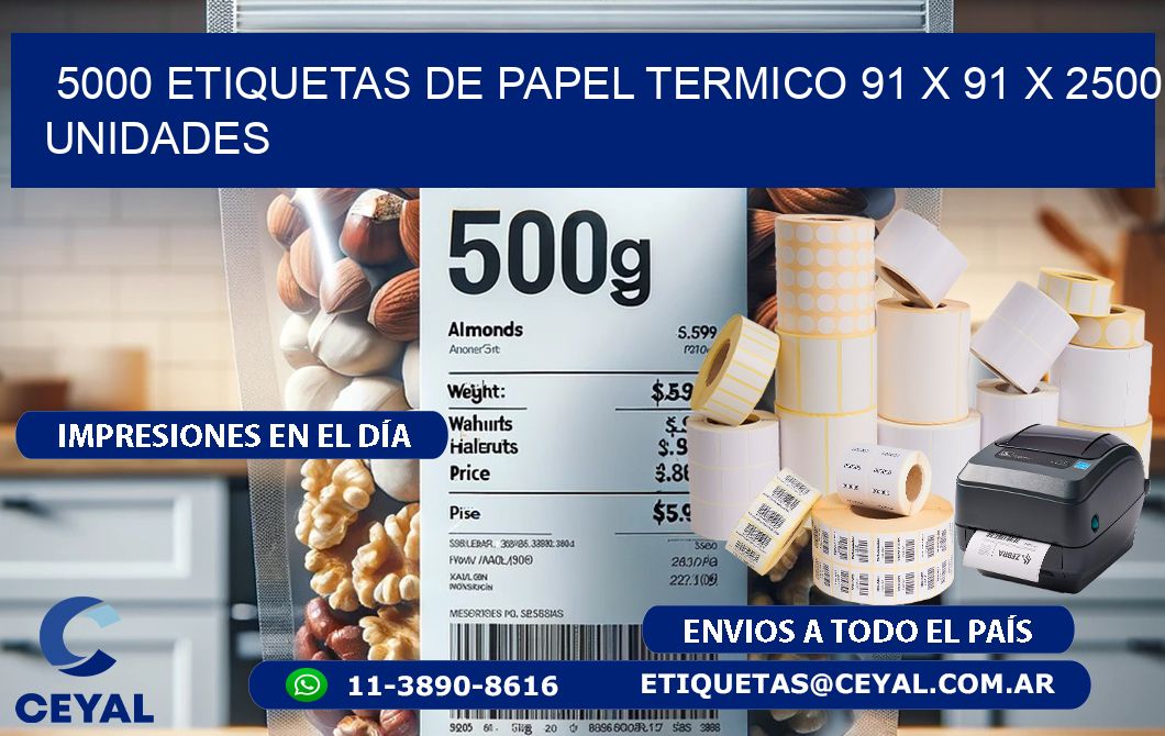 5000 ETIQUETAS DE PAPEL TERMICO 91 x 91 X 2500 UNIDADES