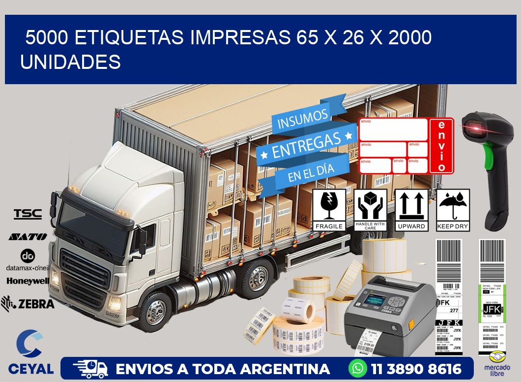 5000 ETIQUETAS IMPRESAS 65 x 26 X 2000 UNIDADES