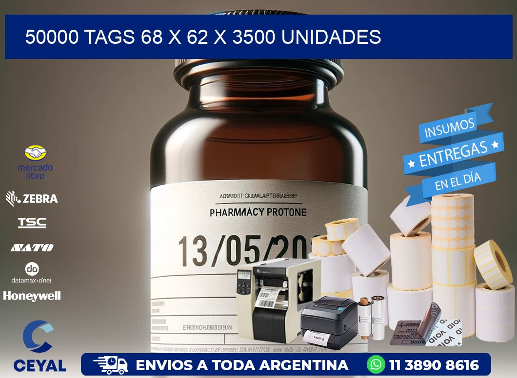 50000 TAGS 68 x 62 X 3500 UNIDADES