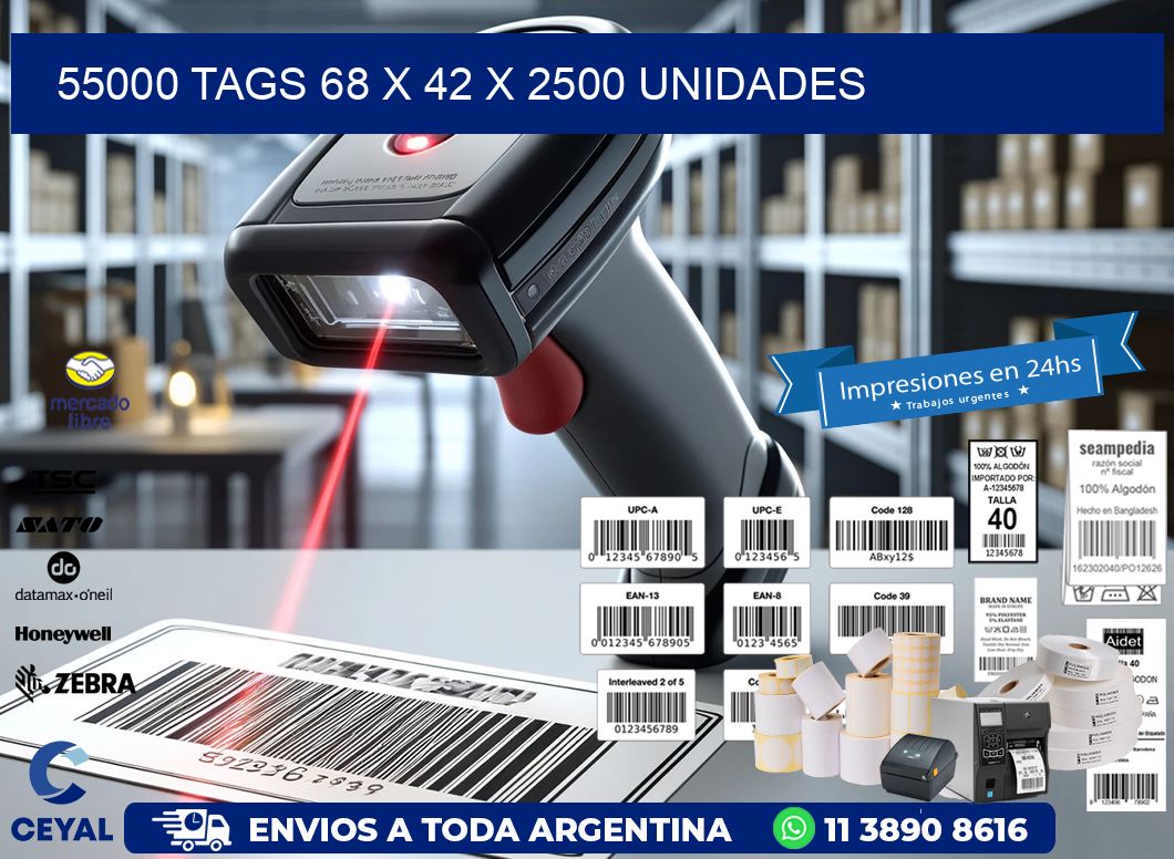 55000 TAGS 68 x 42 X 2500 UNIDADES