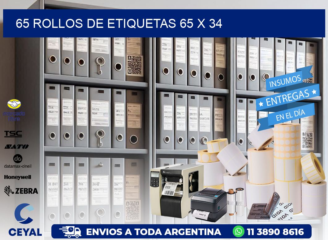 65 ROLLOS DE ETIQUETAS 65 x 34