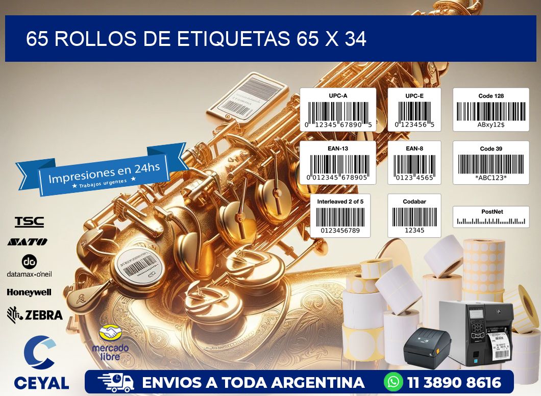 65 ROLLOS DE ETIQUETAS 65 x 34