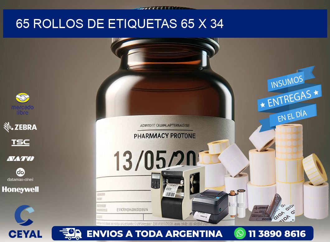 65 ROLLOS DE ETIQUETAS 65 x 34