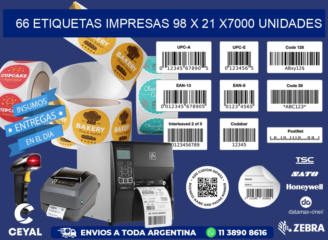 66 ETIQUETAS IMPRESAS 98 x 21 X7000 UNIDADES