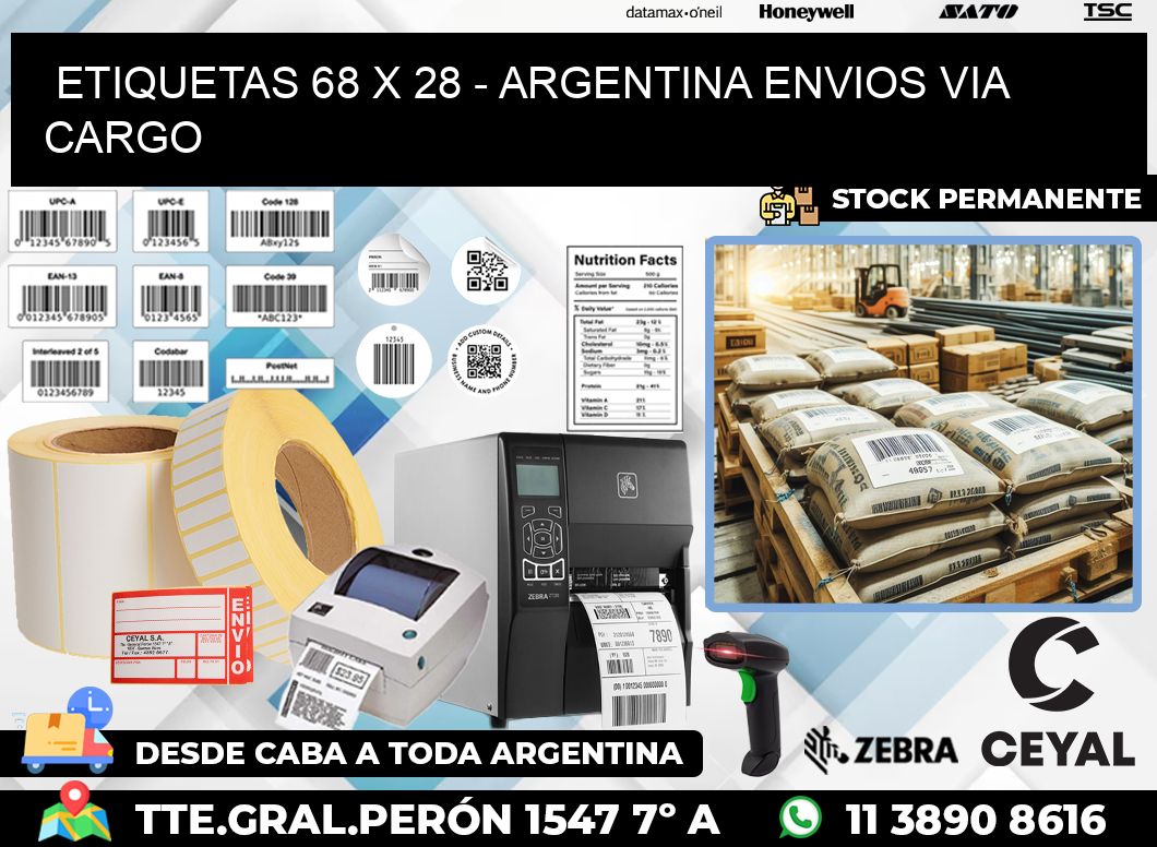 ETIQUETAS 68 x 28 – ARGENTINA ENVIOS VIA CARGO