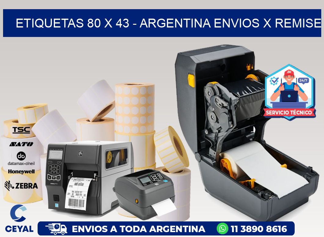 ETIQUETAS 80 x 43 - ARGENTINA ENVIOS X REMISE