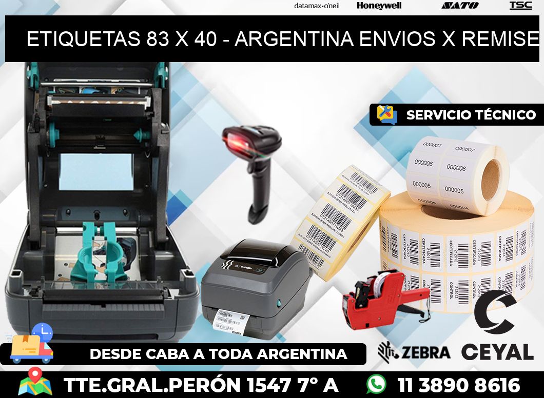 ETIQUETAS 83 x 40 - ARGENTINA ENVIOS X REMISE