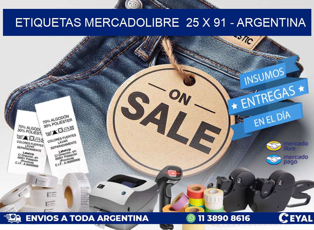 ETIQUETAS MERCADOLIBRE  25 x 91 - ARGENTINA