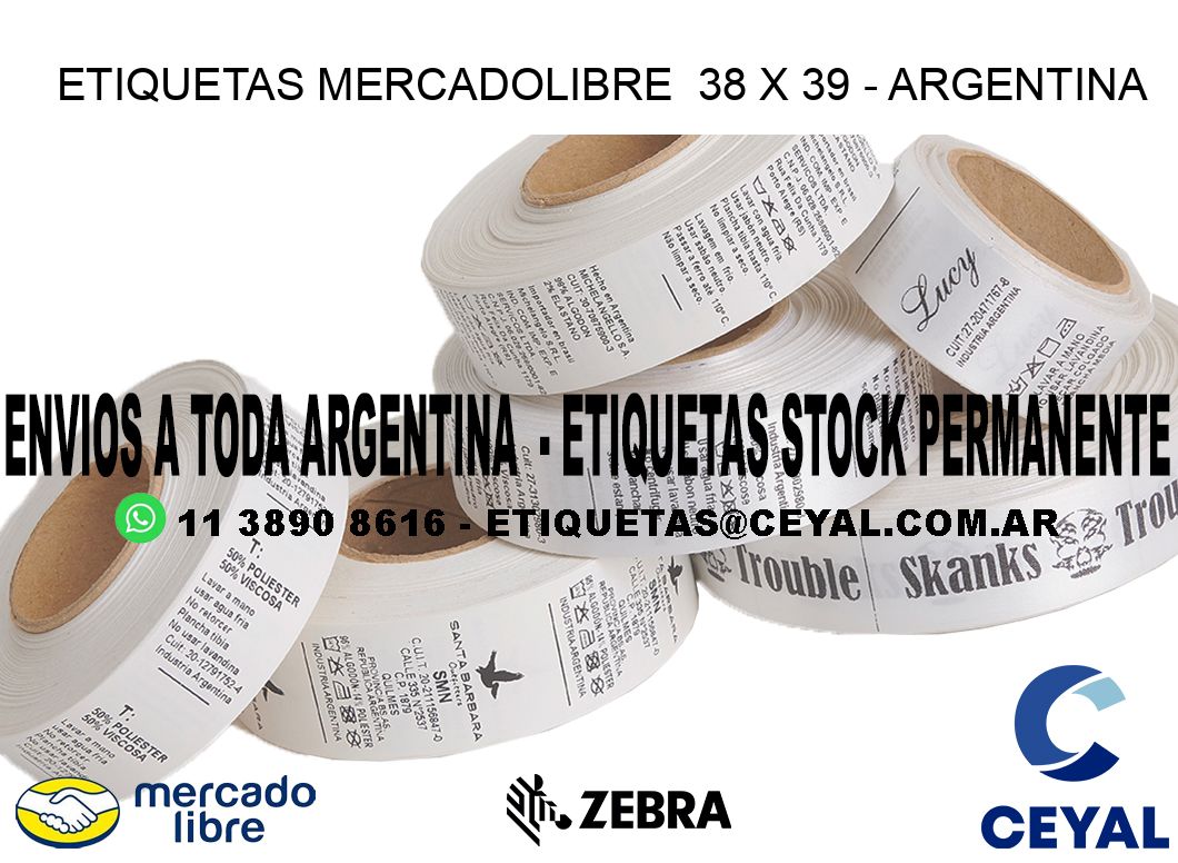 ETIQUETAS MERCADOLIBRE  38 x 39 - ARGENTINA