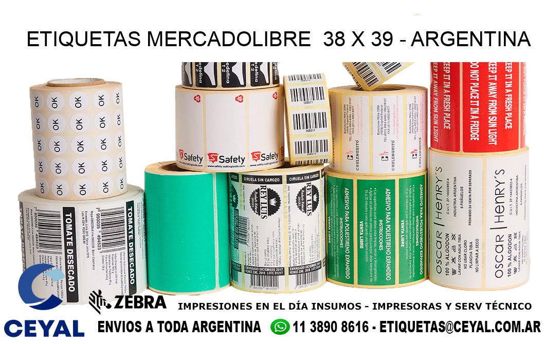 ETIQUETAS MERCADOLIBRE  38 x 39 - ARGENTINA