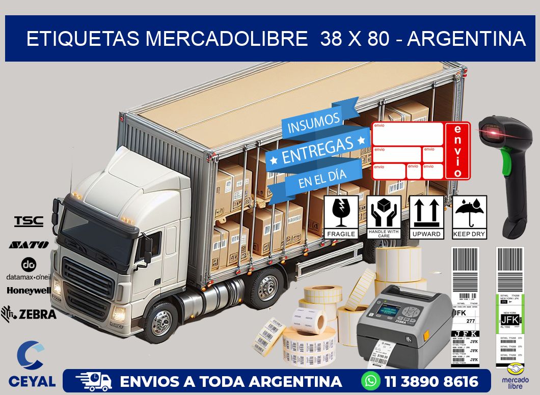 ETIQUETAS MERCADOLIBRE  38 x 80 - ARGENTINA