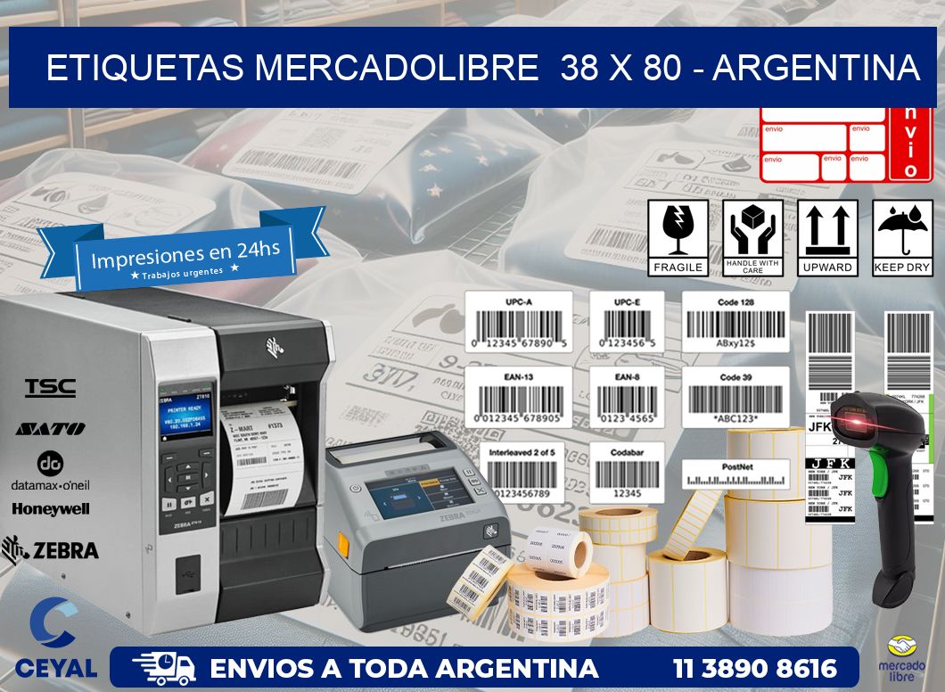 ETIQUETAS MERCADOLIBRE  38 x 80 - ARGENTINA