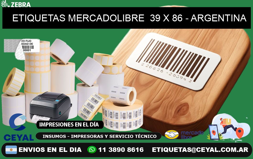 ETIQUETAS MERCADOLIBRE  39 x 86 - ARGENTINA